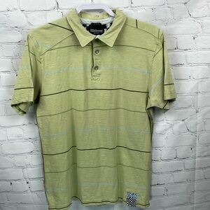 Billabong Short Sleeve Polo Shirt Green Striped Slim Fit Size Large